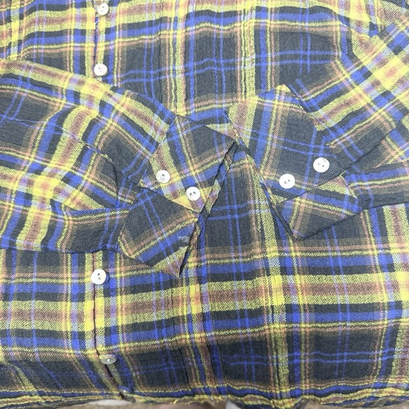 J Jill XL Crinkle Plaid Blouse Ruffle Neck Mandarin Collar Button Front - Picture 6 of 11